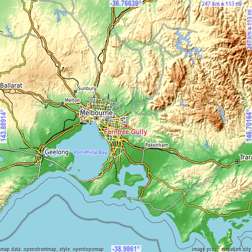Topographic map of Ferntree Gully