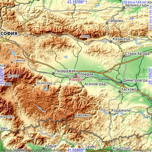 Topographic map of Plovdiv