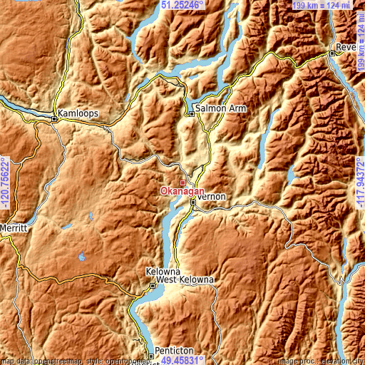 Topographic map of Okanagan