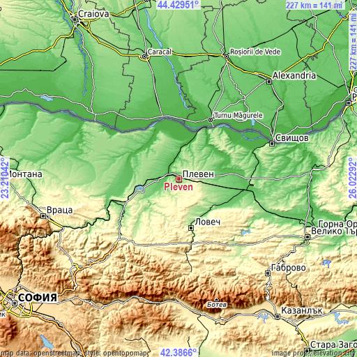 Topographic map of Pleven