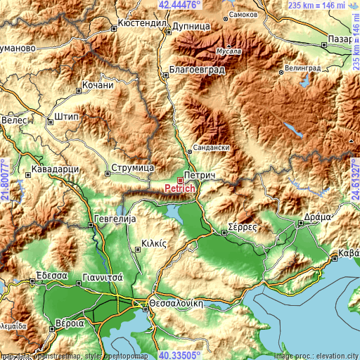 Topographic map of Petrich