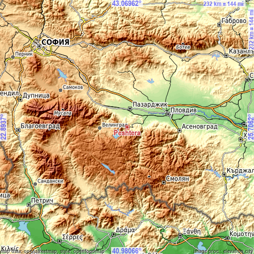 Topographic map of Peshtera