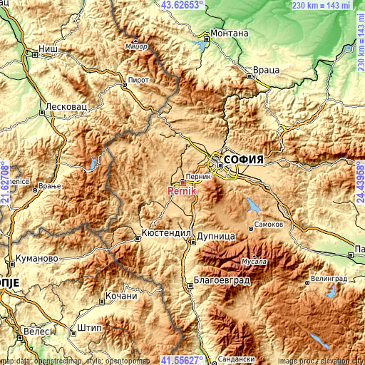 Topographic map of Pernik