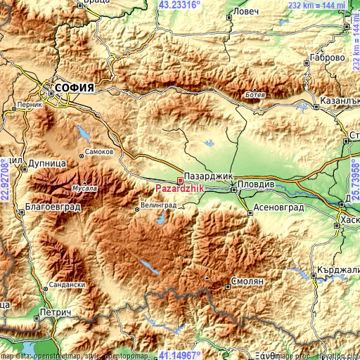 Topographic map of Pazardzhik
