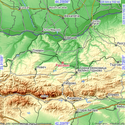 Topographic map of Pavlikeni