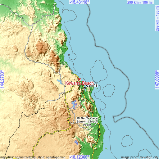 Topographic map of Kewarra Beach