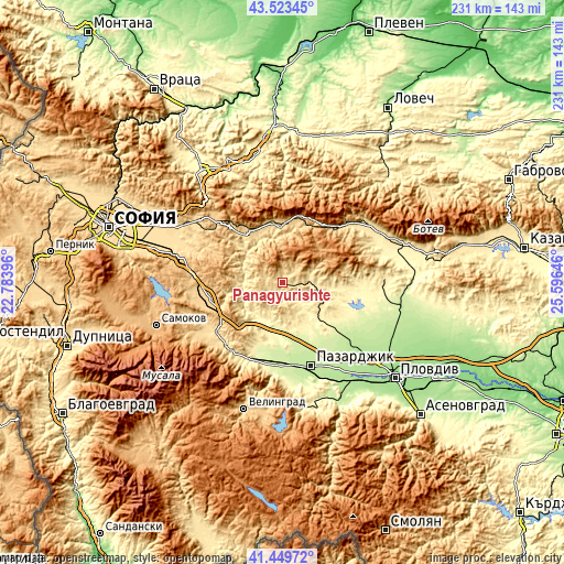 Topographic map of Panagyurishte