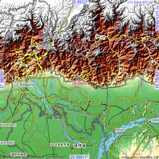 Topographic map of Jaigaon