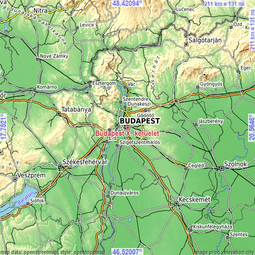 Topographic map of Budapest X. kerület