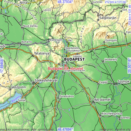 Topographic map of Budapest XX. kerület