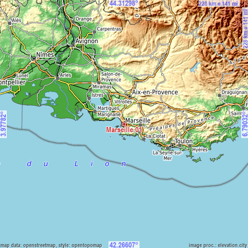 Topographic map of Marseille 01