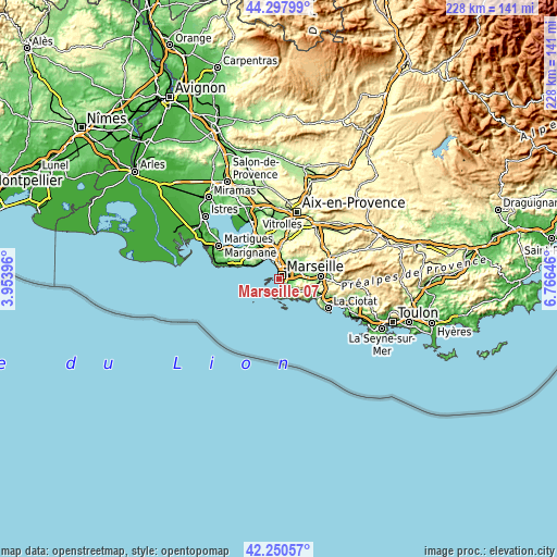 Topographic map of Marseille 07