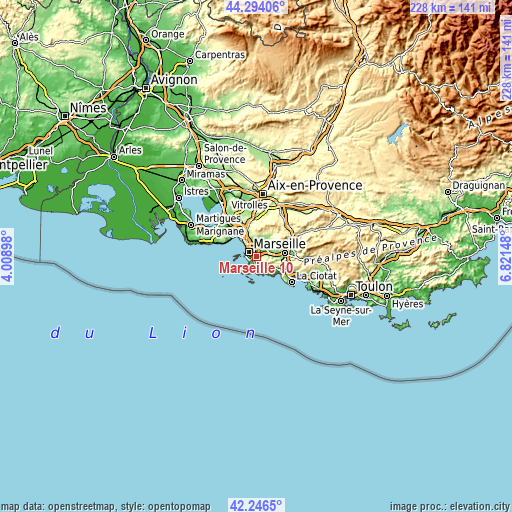 Topographic map of Marseille 10