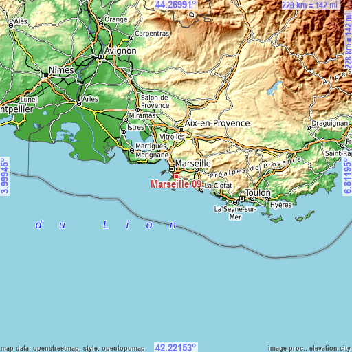 Topographic map of Marseille 09