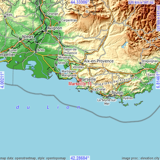 Topographic map of Marseille 13