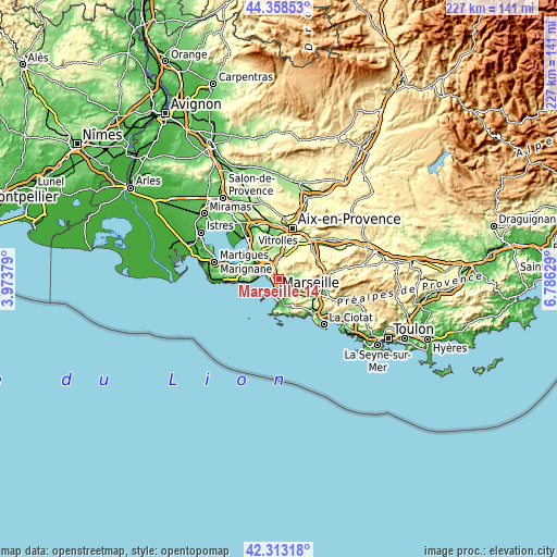 Topographic map of Marseille 14