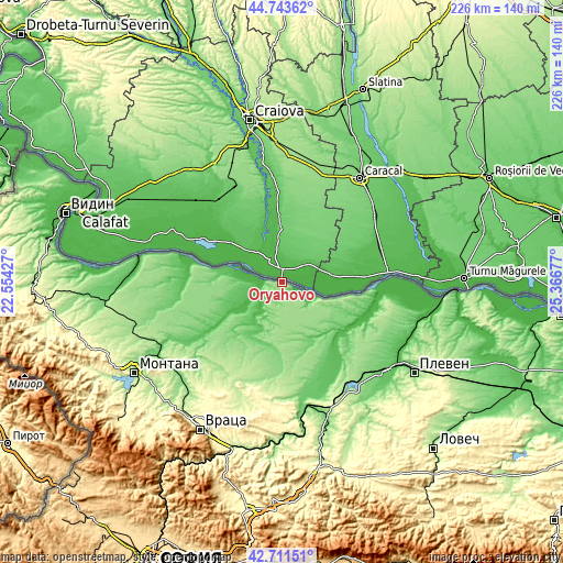 Topographic map of Oryahovo