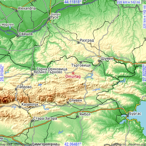 Topographic map of Omurtag