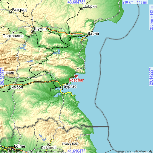 Topographic map of Nesebar