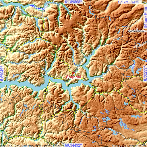 Topographic map of Sogndal