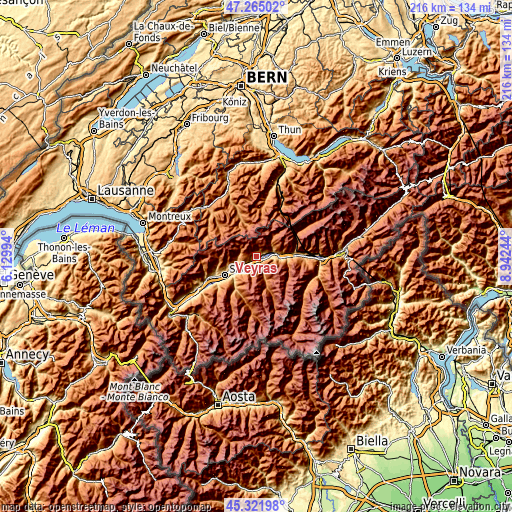 Topographic map of Veyras