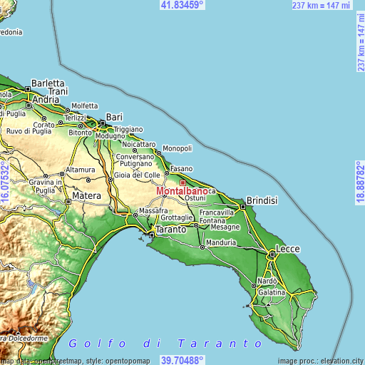 Topographic map of Montalbano