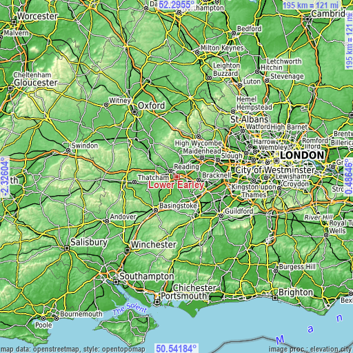 Topographic map of Lower Earley