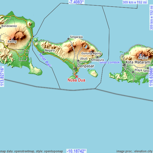 Topographic map of Nusa Dua