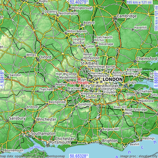 Topographic map of Iver Heath