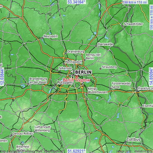 Topographic map of Berlin Treptow