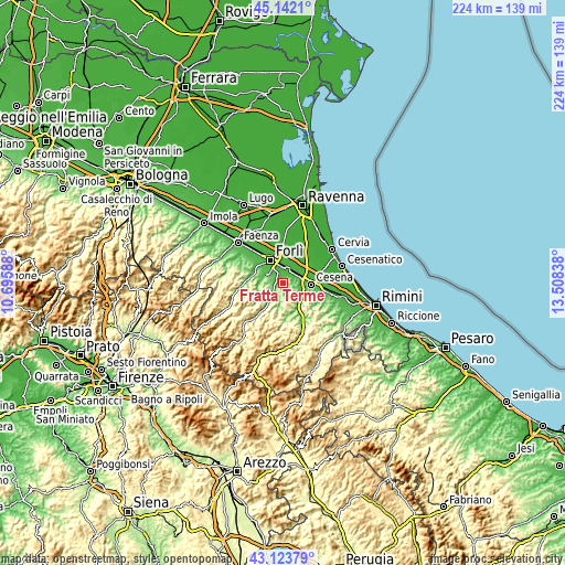 Topographic map of Fratta Terme