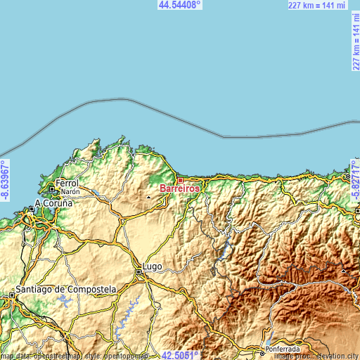 Topographic map of Barreiros