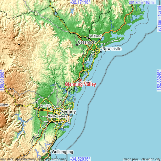 Topographic map of Glenning Valley