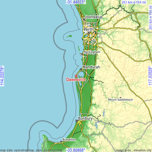 Topographic map of Dawesville