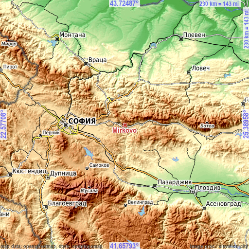 Topographic map of Mirkovo