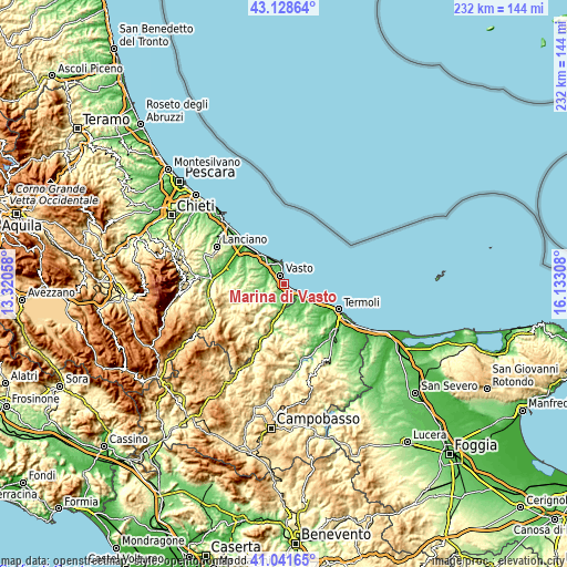 Topographic map of Marina di Vasto