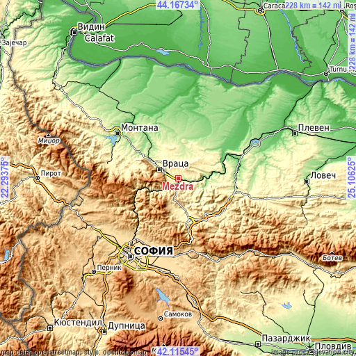 Topographic map of Mezdra