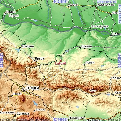 Topographic map of Lukovit