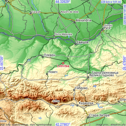 Topographic map of Letnitsa