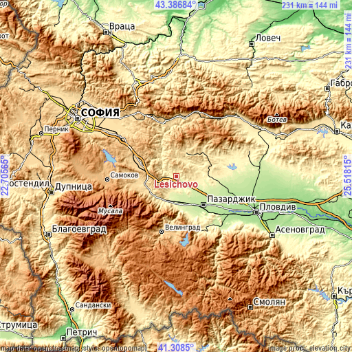 Topographic map of Lesichovo