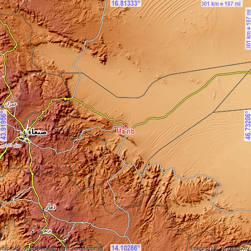 Topographic map of Ma'rib