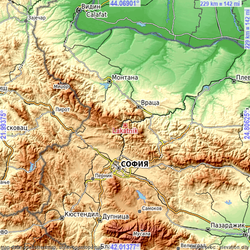 Topographic map of Lakatnik