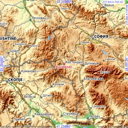 Topographic map of Kyustendil