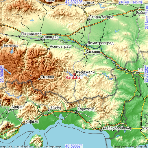 Topographic map of Kardzhali