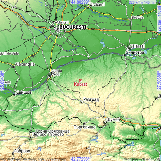 Topographic map of Kubrat