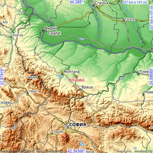 Topographic map of Krivodol