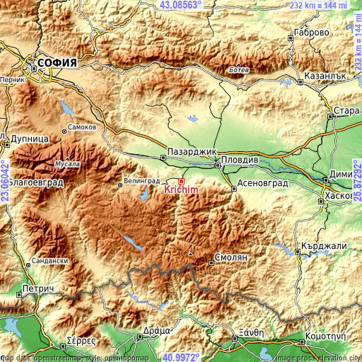 Topographic map of Krichim
