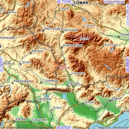 Topographic map of Kresna