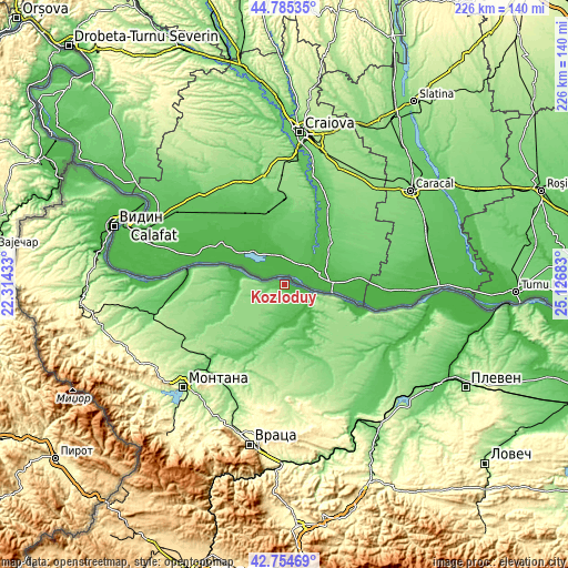 Topographic map of Kozloduy