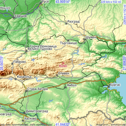 Topographic map of Kotel